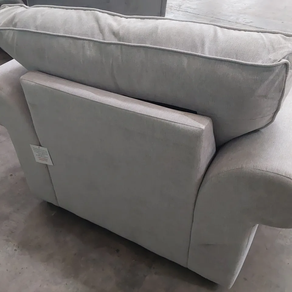 DESIGNER SCROLL ARM EASY CHAIR NATURAL FABRIC 