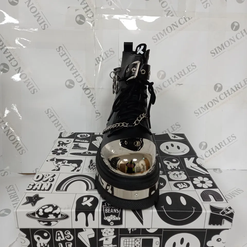 BOXED KOI FOOTWEAR BORIN HARDWARE PLATFORM BOOTS SIZE 6