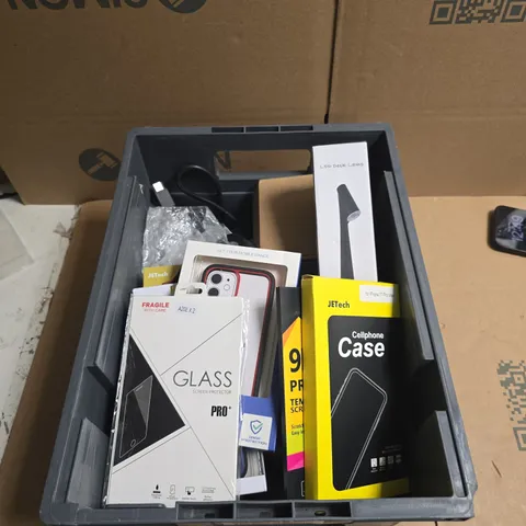 TOTE OF APPROXIMATELY 15 ASSORTED ITEMS TO INCLUDE: TEMPERED SCREEN PROTECTORS 