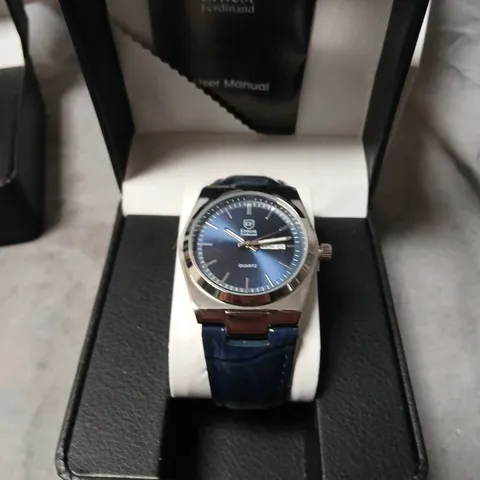 ERNEST FERDINAND QUARTZ WATCH – BLUE DIAL, STAINLESS STEEL CASE, BLUE LEATHER STRAP