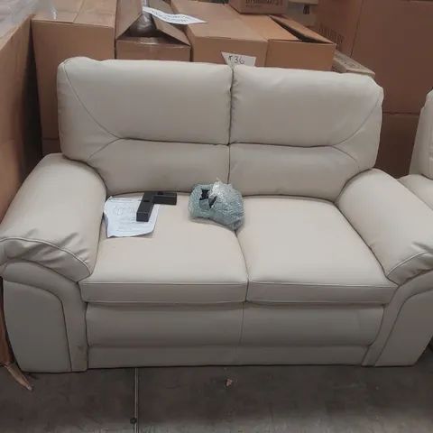 QUALITY DESIGNER BROMLEY FAUX LEATHER CREAM 2-SEATER SOFA