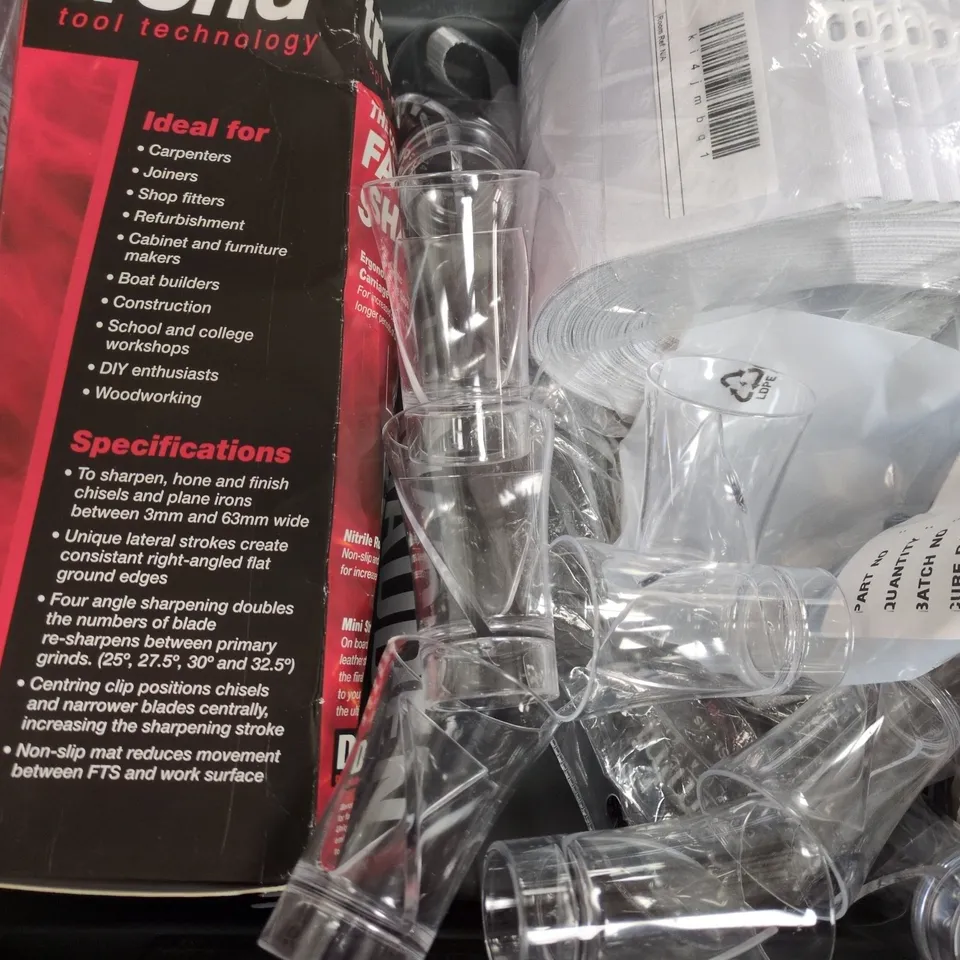APPROXIMATELY 5 ASSORTED HOUSEHOLD ITEMS TO INCLUDE PIPE DREDGING MAINTENANCE AGENT, DART FLIGHT ACCESSORIES, ETC