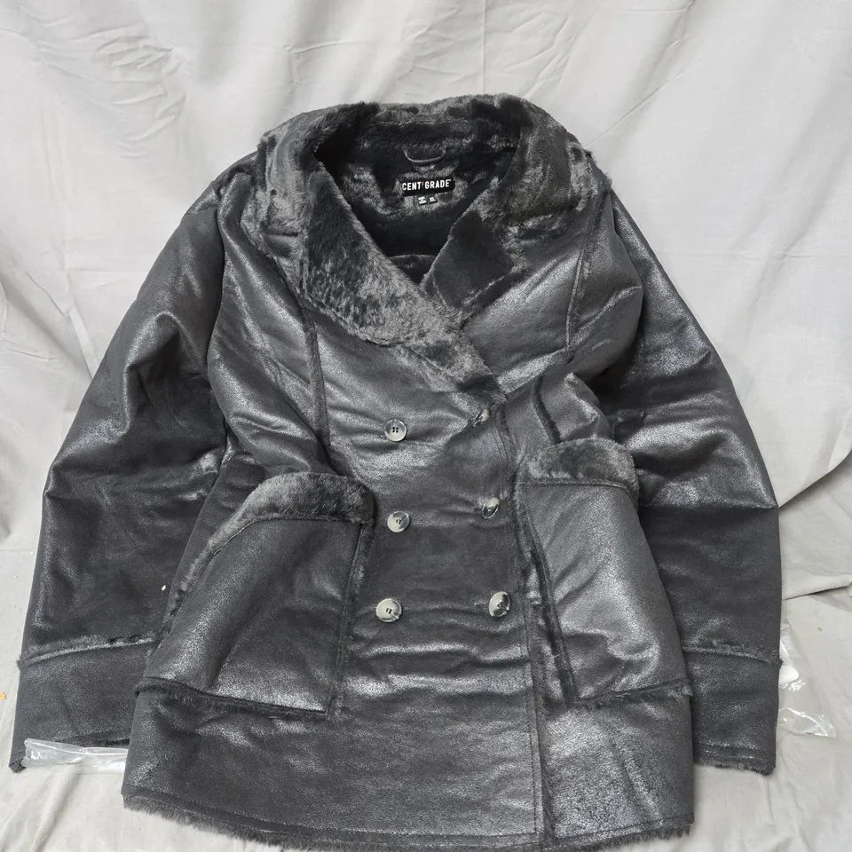 CENTIGRADE WOMEN'S COAT – FAUX FUR TRIM, DOUBLE-BREASTED, XL 