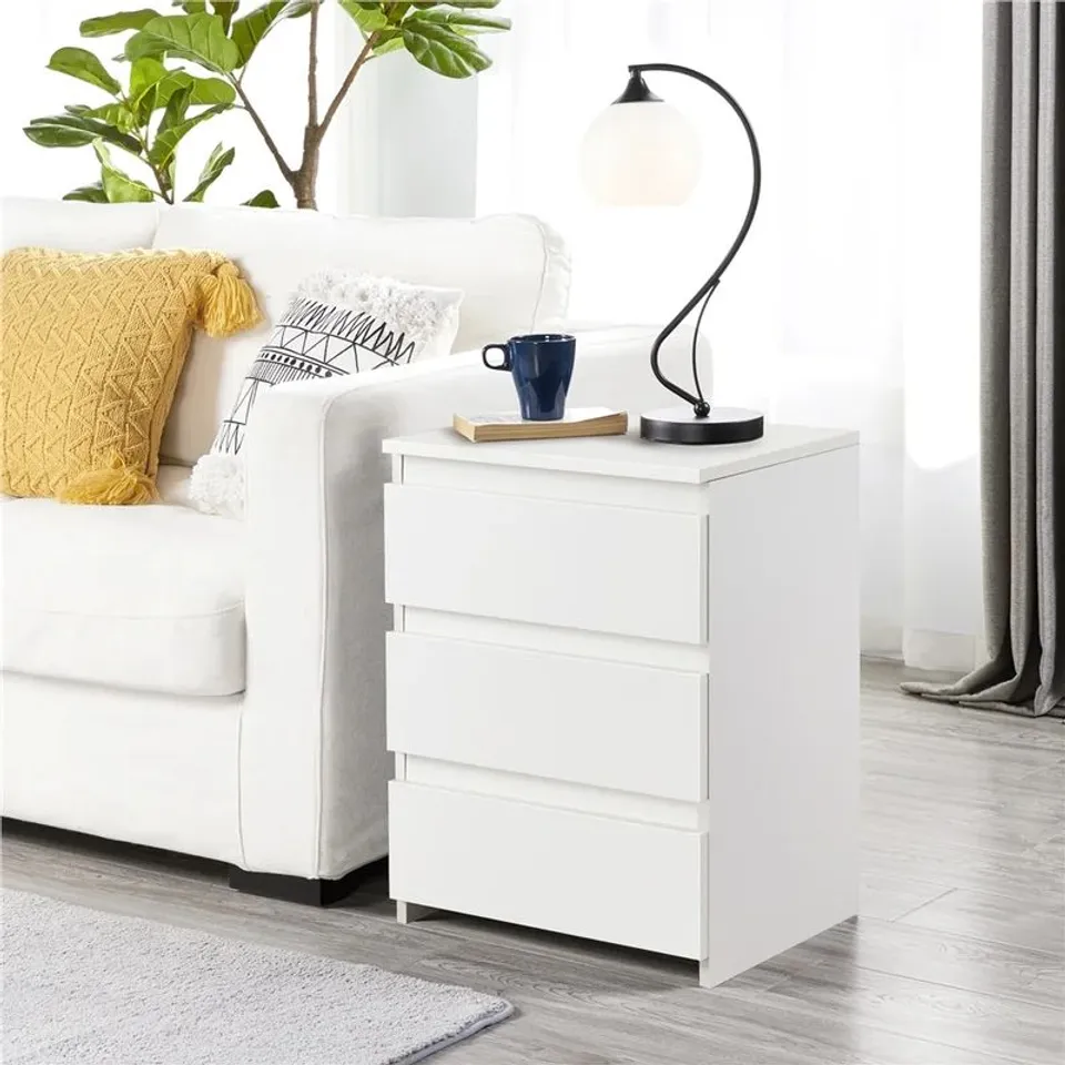 BOXED AUBREANA 3 DRAW BEDSIDE TABLE (1 BOX)