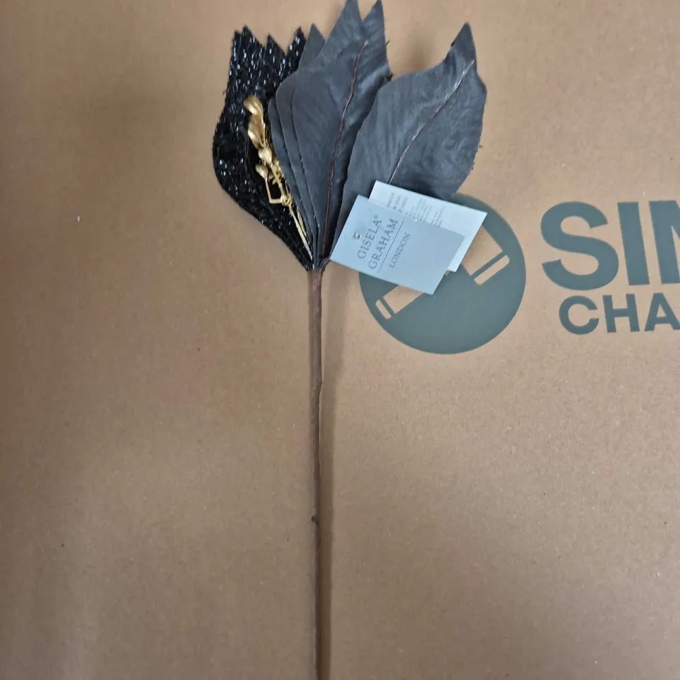 BOX OF APPROX 24 GISELA GRAHAM BLACK GLITTER POINSETTIA PICK