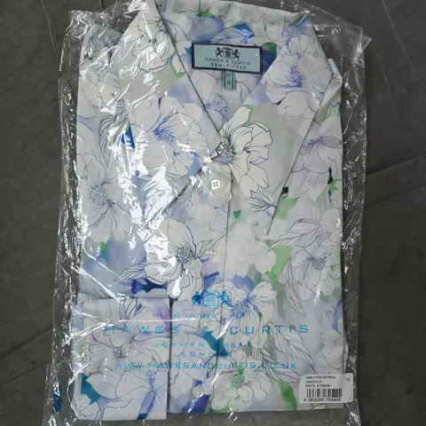 HAWES & CURTIS SEMI FITTED BUTTON UP FLORAL SHIRT IN BLUE/GREEN/MULTI SIZE UK 12