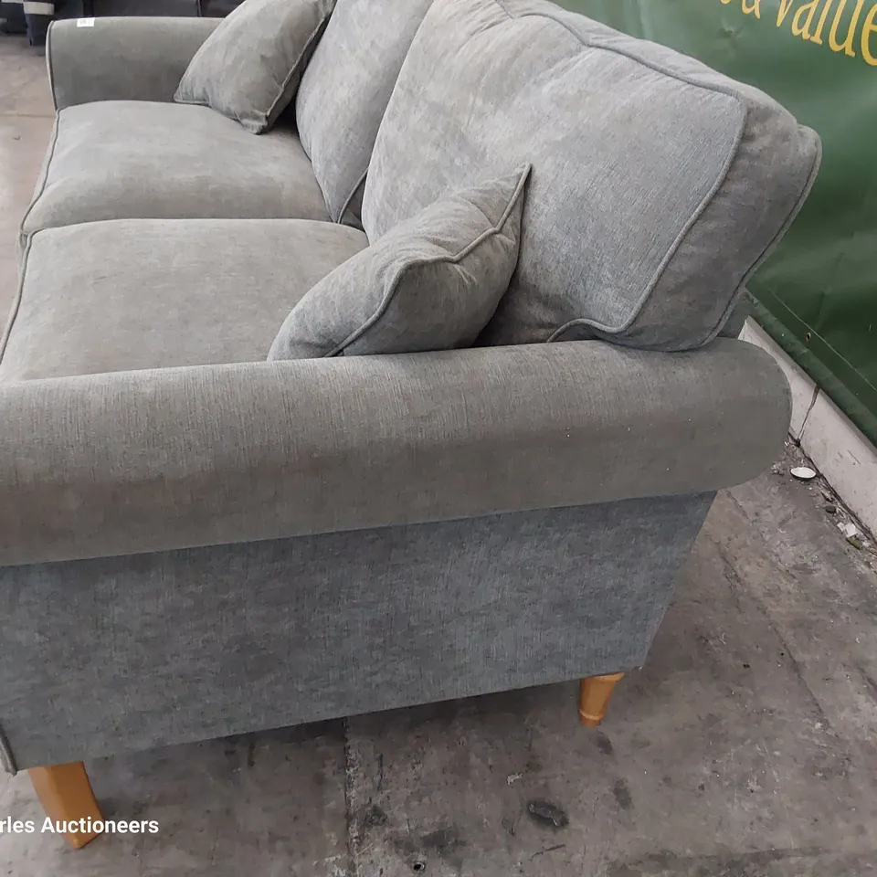 DESIGNER WILLIAM THREE SEATER SOFA GREY PLUSH FABRIC 