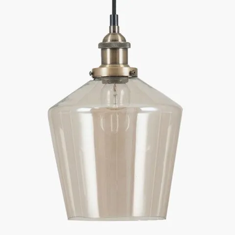 Boxed Emmanuelle Antique Brass Metal and Lustre Glass Pendant