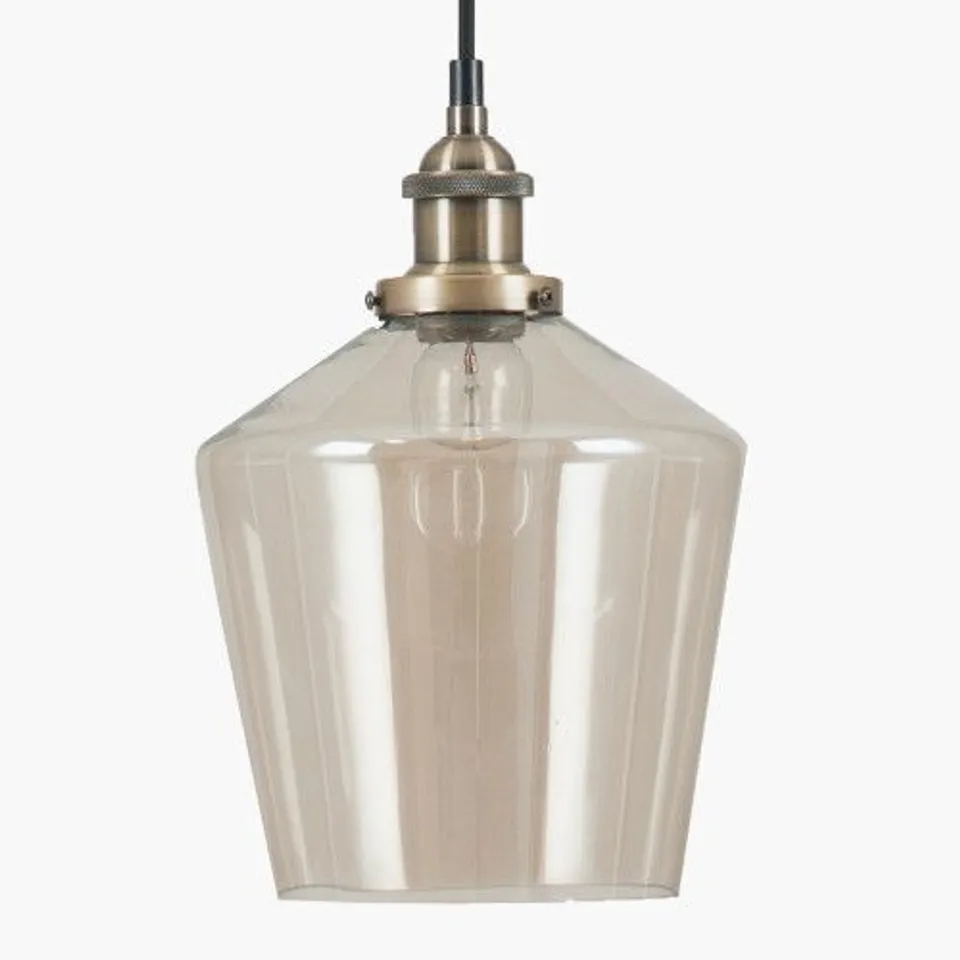 Boxed Emmanuelle Antique Brass Metal and Lustre Glass Pendant