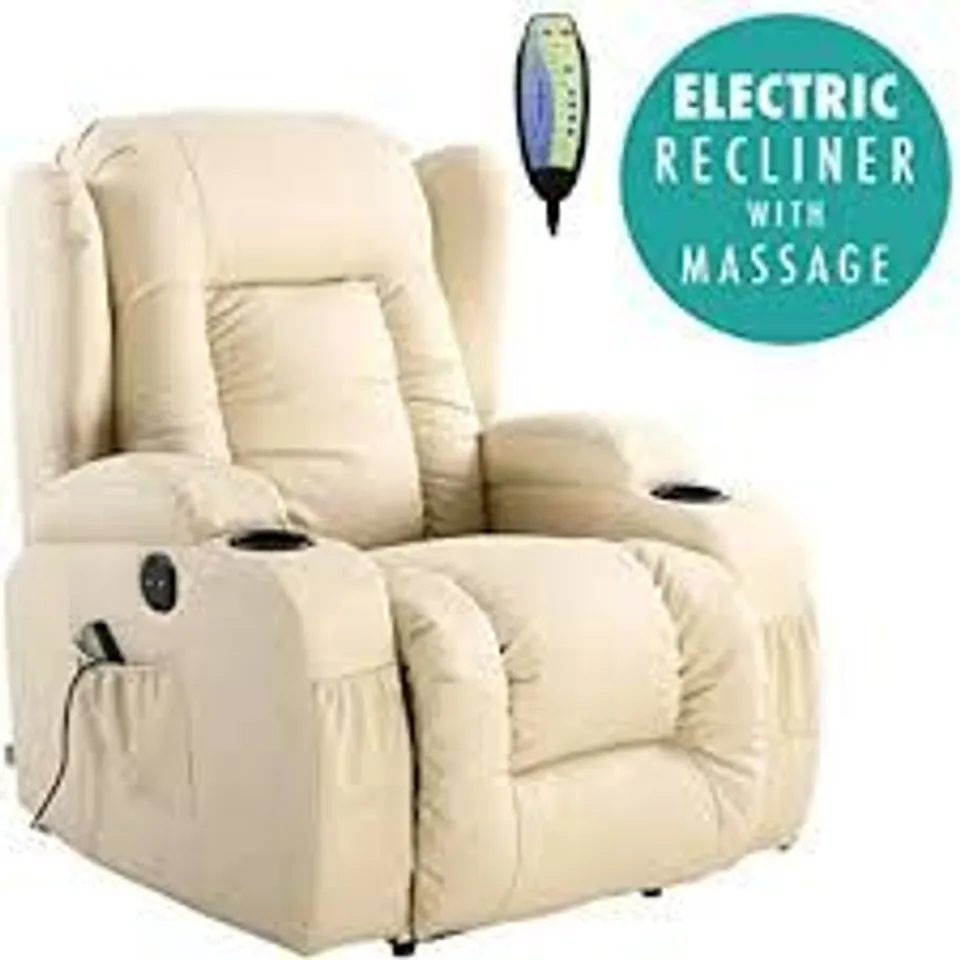BOXED DESIGNER CAESAR CREAM LEATHER POWER RISE & RECLINE EASY CHAIR (2 boxes)