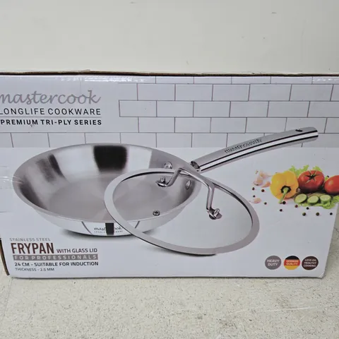 MASTERCOOK LONGLIFE PREMIUM TRI-PLY FRYPAN WITH GLASS LID, 24 CM 