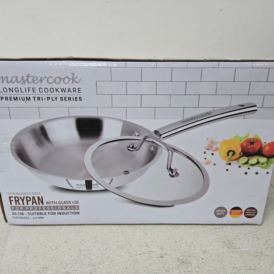 MASTERCOOK LONGLIFE PREMIUM TRI-PLY FRYPAN WITH GLASS LID, 24 CM 