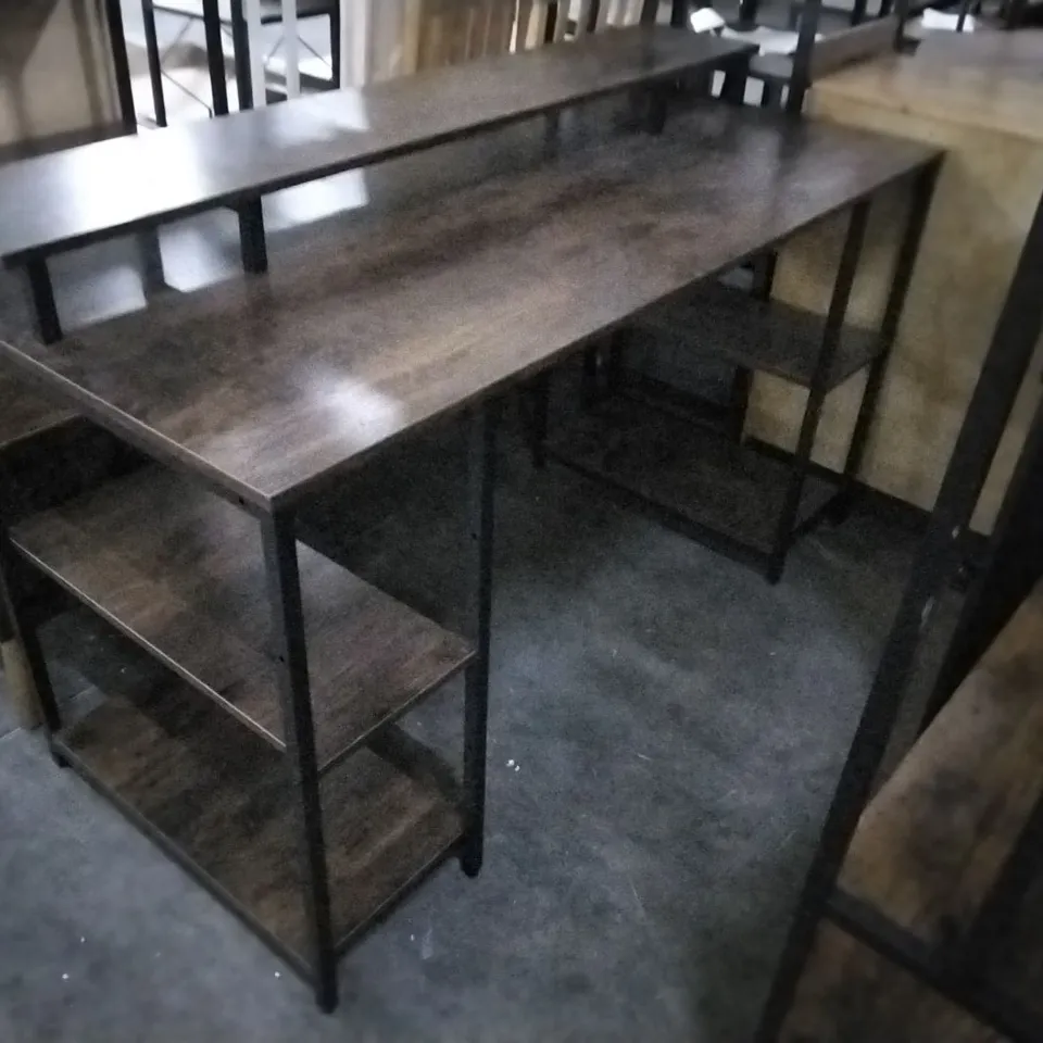 KINSLEE 55INCH COMPUTER DESK, OFFICE WORK DESK WITH MONITOR STAND - RUSTIC BROWN