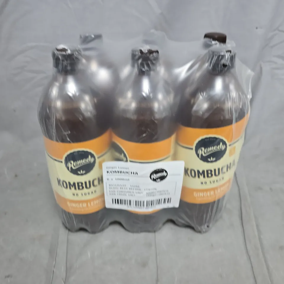 REMEDY KOMBUCHA GINGER LEMON NO SUGAR – X6 BOTTLES 