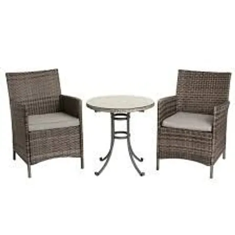 BOXED MONACO TRADITIONAL RATTAN BISTRO SET GREY