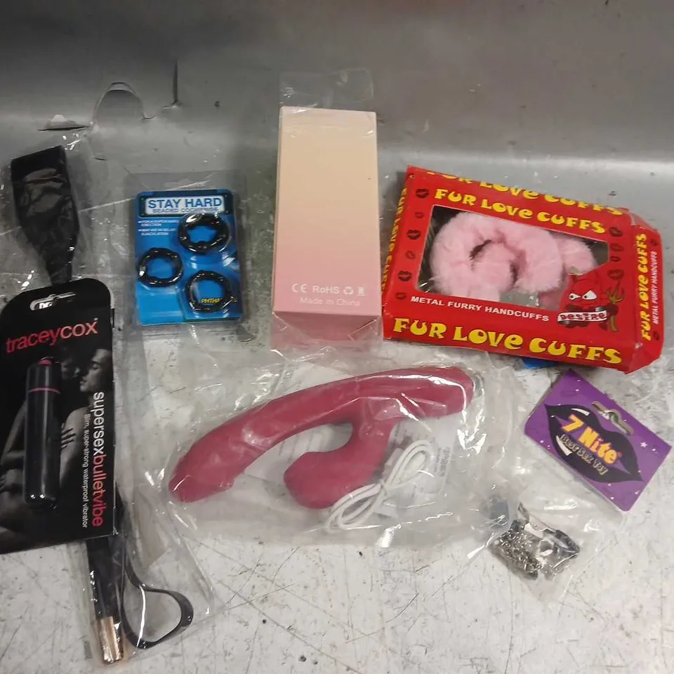 TOTE OF ASSORTED X RATED TOYS AND ACCESSORIES