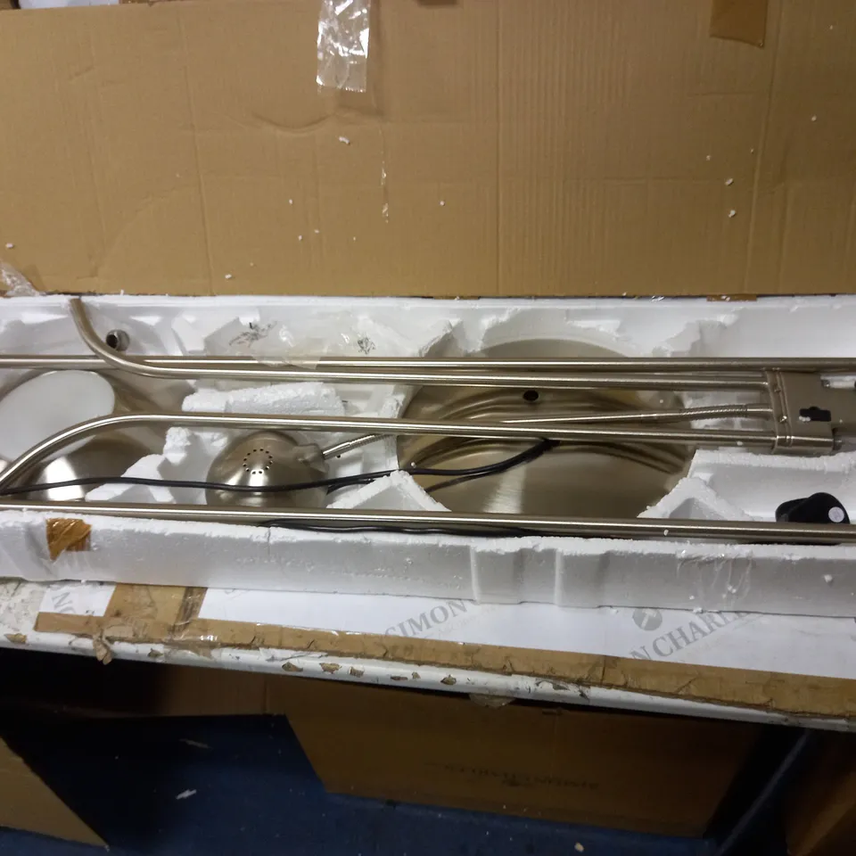 JOHN LEWIS LEVITY LED UPLIGHTER/READING FLOOR LAMP, ANTIQUE BRASS [COLLECTION ONLY]