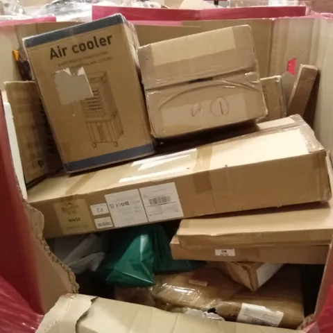 PALLET OF ASSORTED HOUSEHOLD GOODS AND PRODUCTS TO INCLUDE; AIR COOLER, PRESSURE WASHER, BOXED FURNITURE ETC