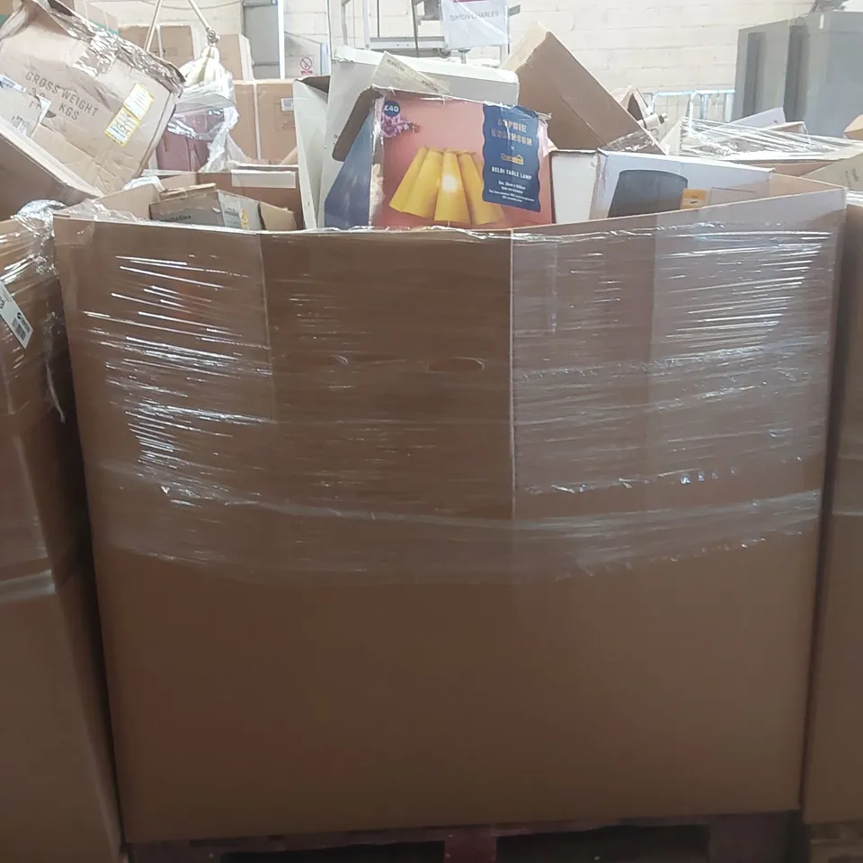 PALLET CONTAINING A VERY LARGE QUANTITY OF ASSORTED DESIGNER LIGHTING PRODUCTS INCLUDING: TABLE LAMPS, CEILING LIGHTS, WALL LIGHTS ECT