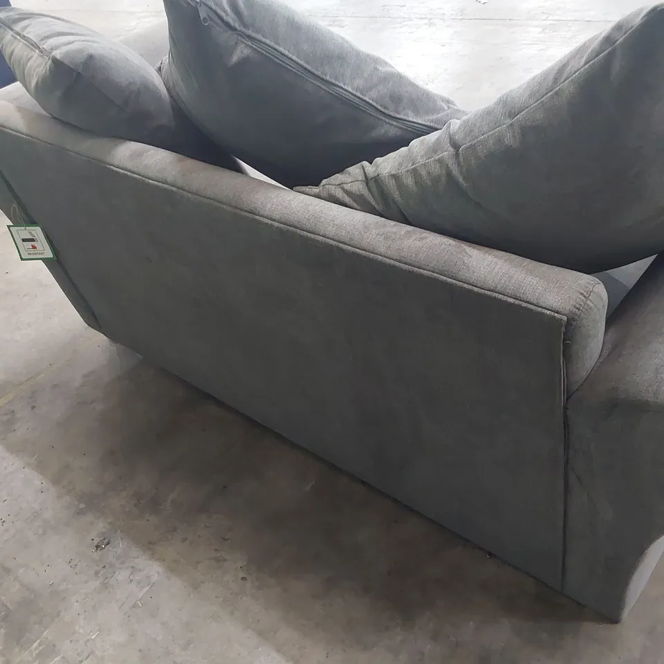 DESIGNER TWO SEATER SOFA WITH SCATTER CUSHIONS PLUSH GREY FABRIC 
