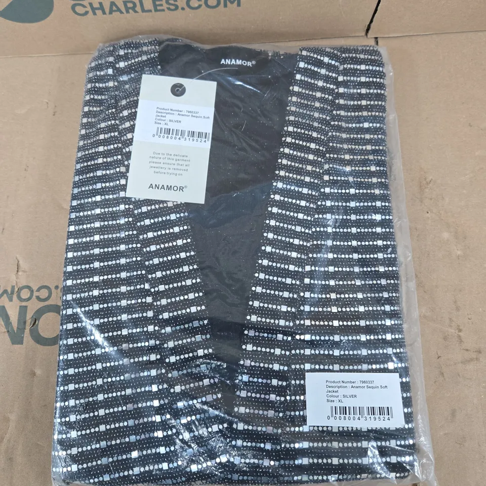 ANAMOR SEQUIN SOFT JACKET - SILVER, XL 