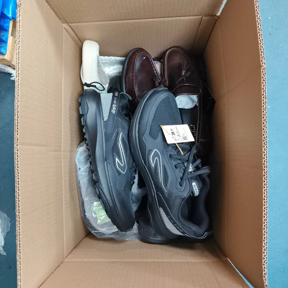 BOX OF APPROXIMATELY 8 ASSORTED FOOTWEAR ITEMS OF VARIOUS STYLES, SIZES AND COLOURS