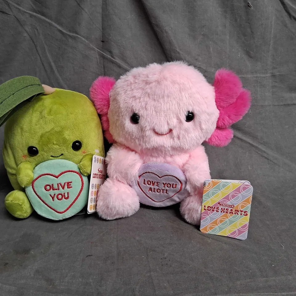 TWO ASSORTED SWIZZELS LOVE HEARTS THEMEDSOFT TOYS