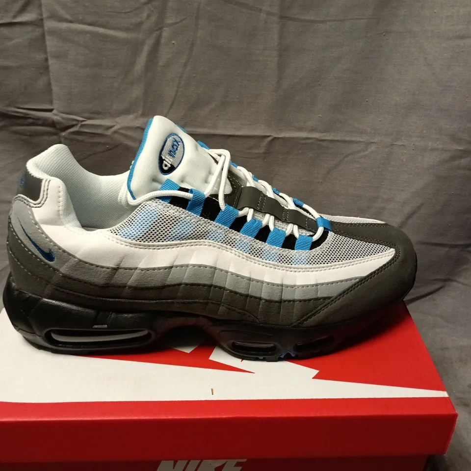 BOXED NIKE AIR MAX 95 TT TRAINERS - GREY/WHITE/BLUE, UK10 (EU45)