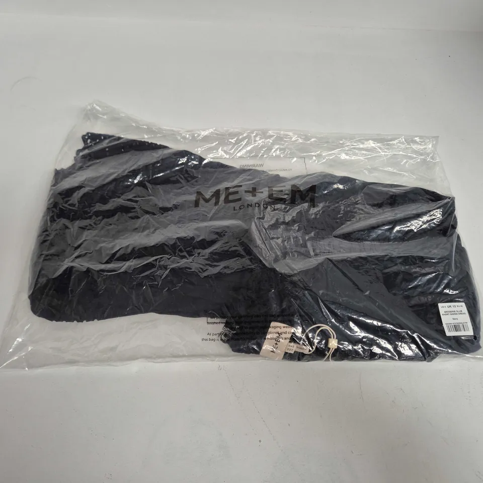 BAGGED ME+EM BRODERIE SLUB SHORT SWING DRESS IN NAVY - UK 12