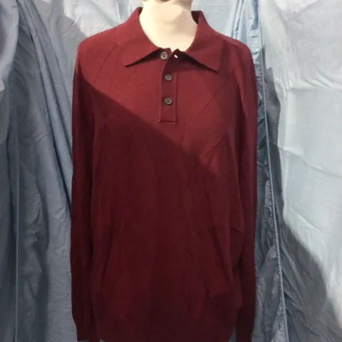 NEXT MEN'S BURGUNDY KNIT POLO SWEATER, SIZE L, REGULAR FIT