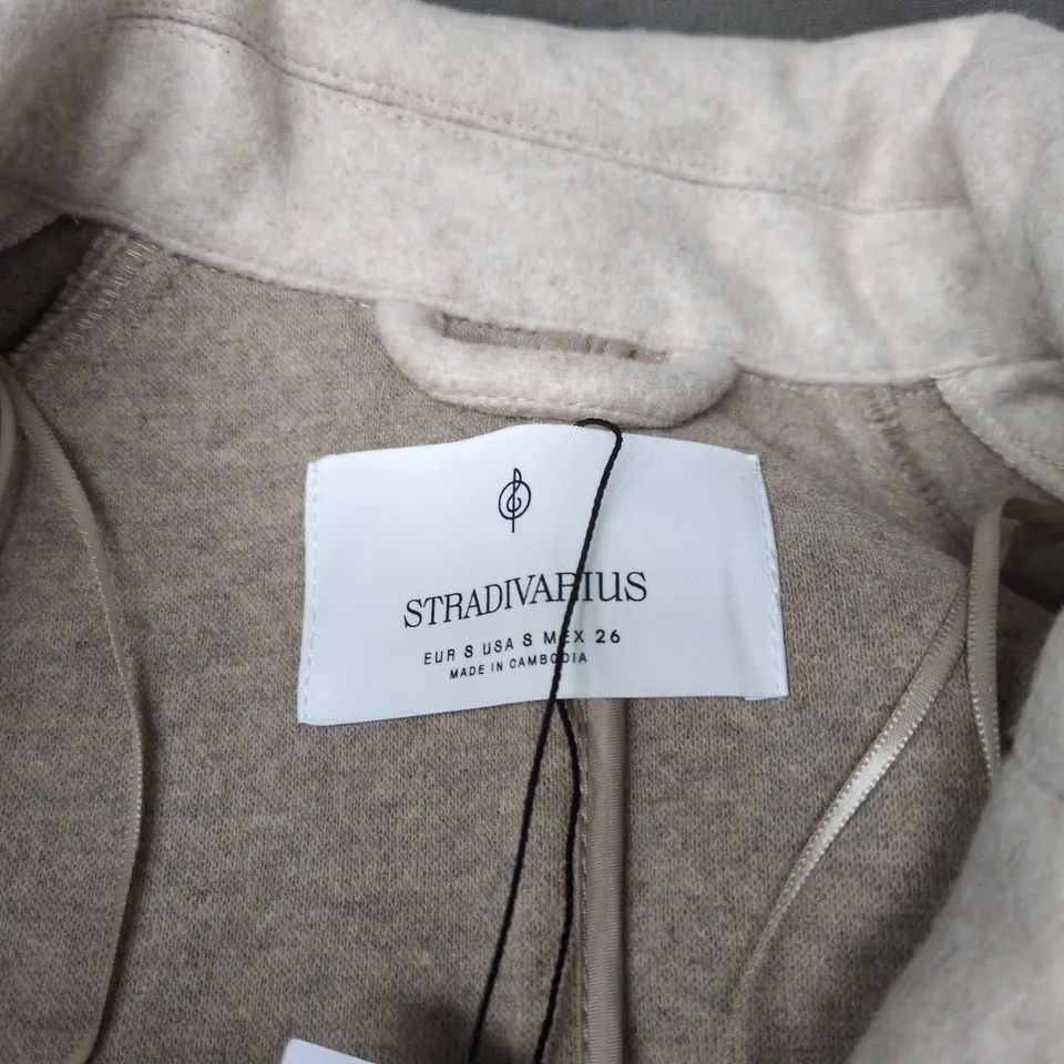 STRADIVARIUS WOMEN'S COAT – BEIGE WOOL-BLEND, SIZE S