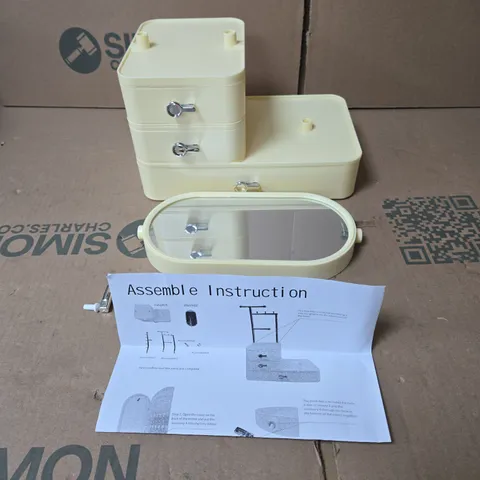 JEWELRY BOX ORGANIZER WITH MIRROR AND DRAWER, PLUS ASSEMBLY INSTRUCTIONS BOXED