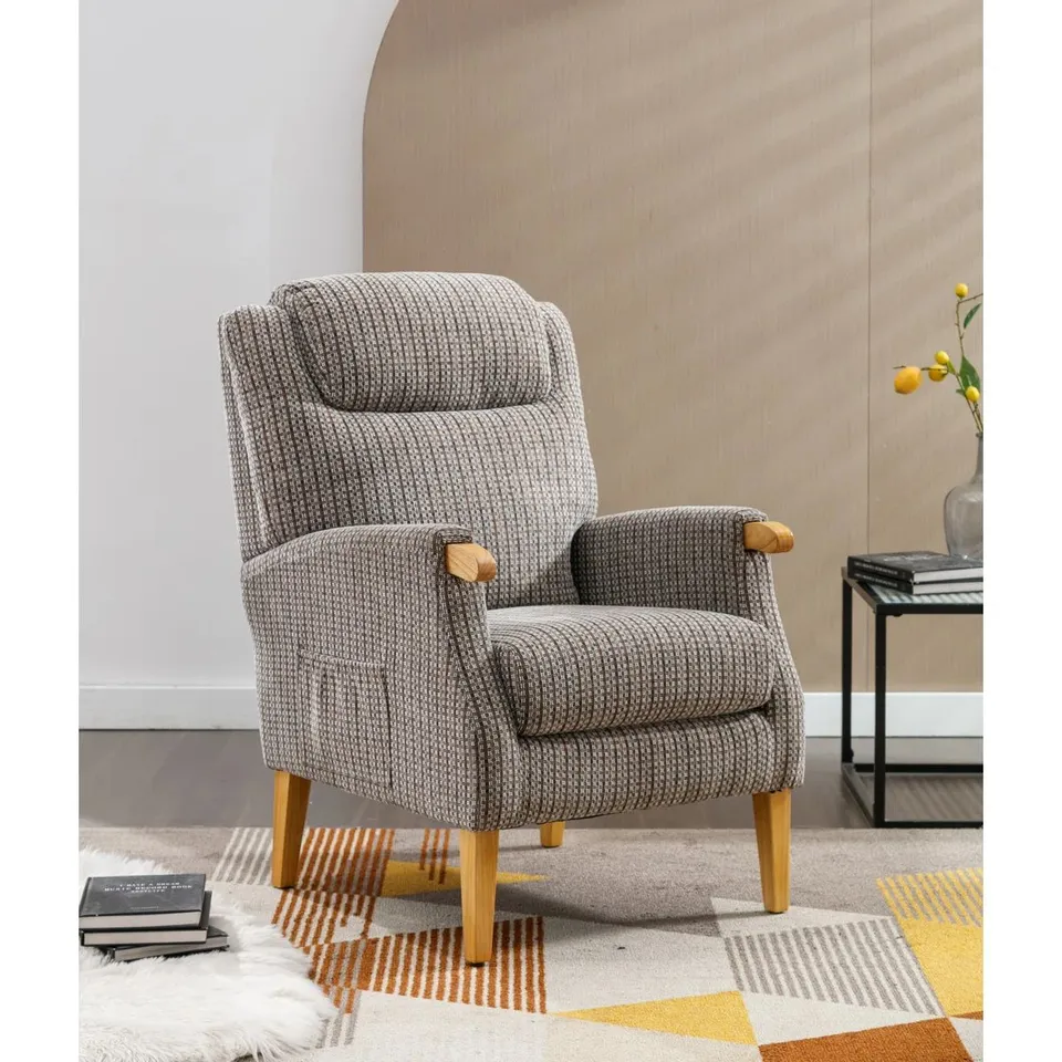 BOXED SPINNERSTOWN 69CM WIDE FIRESIDE ARMCHAIR - LATTE