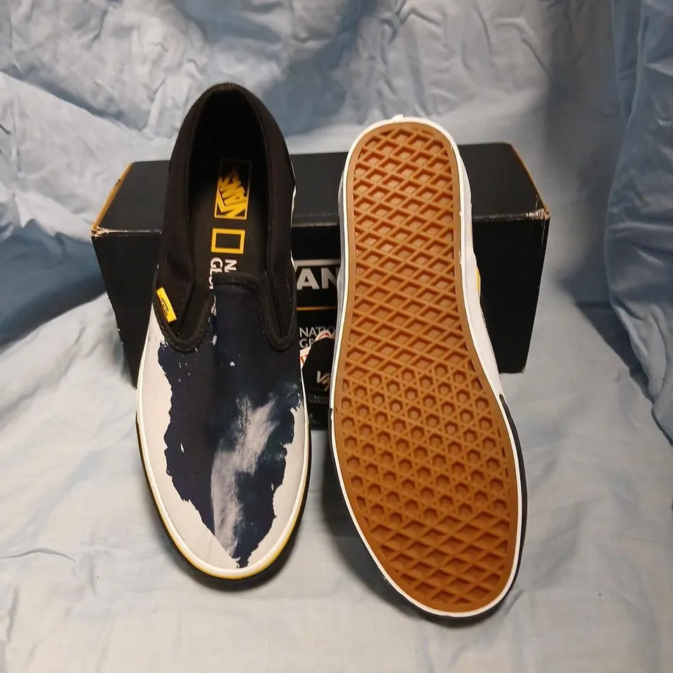 VANS NATIONAL GEOGRAPHIC SLIP-ON SNEAKERS – BLACK/WHITE, UA CLASSIC SLIP-ON