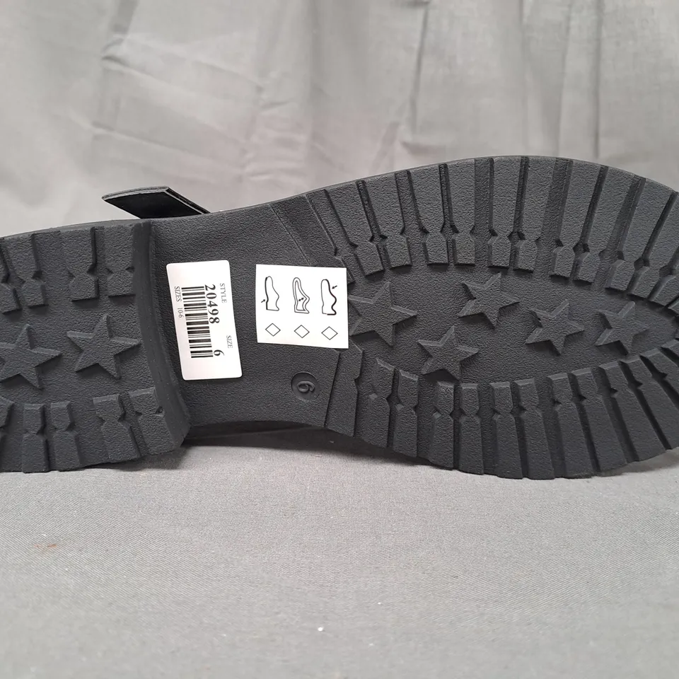 BOX OF APPROXIMATELY 10 PAIRS OF LILLEY SHOES IN GLOSSY BLACK IN VARIOUS SIZES