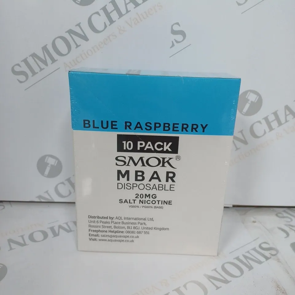 BOX OF APPROXIMATELY 10 BOXES OF BLUEBERRY ICE 10 PACK SMOK M BAR DISPOSABLE 20MG SALT NICOTINE