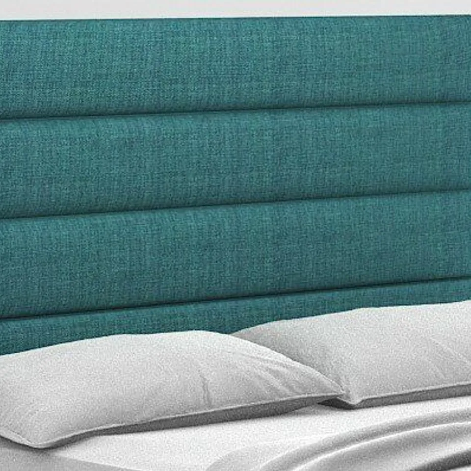 BOXED ELOISE UPHOLSTERED HEADBOARD LINEN TEAL DOUBLE