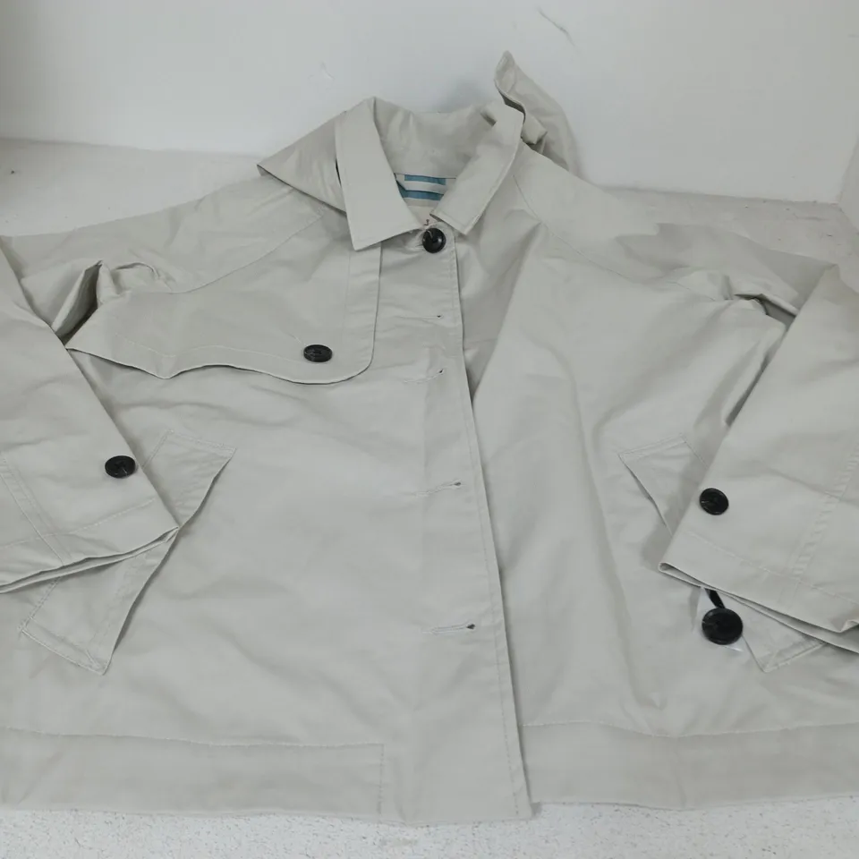 SEASALT CORNWALL RAIN COAT – UK 12 – BEIGE OUTER, TURQUOISE LINING