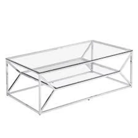 BRAND NEW BOXED BALNAIN CLEAR GLASS TOP COFFEE TABLE WITH SILVER FRAME (1 BOX)