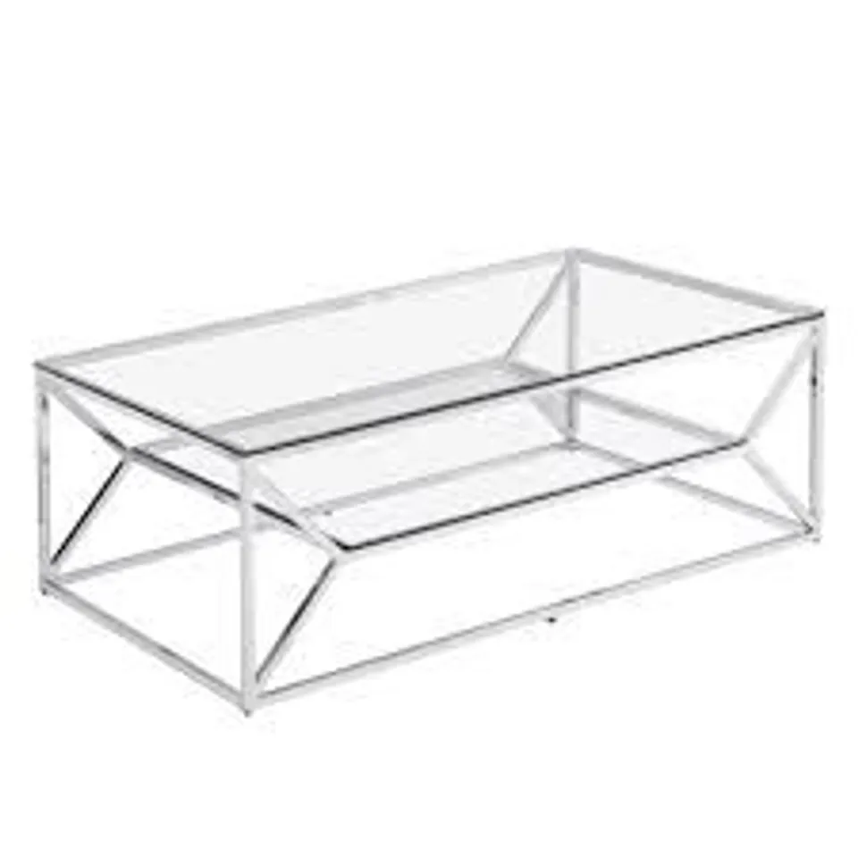 BRAND NEW BOXED BALNAIN CLEAR GLASS TOP COFFEE TABLE WITH SILVER FRAME (1 BOX)