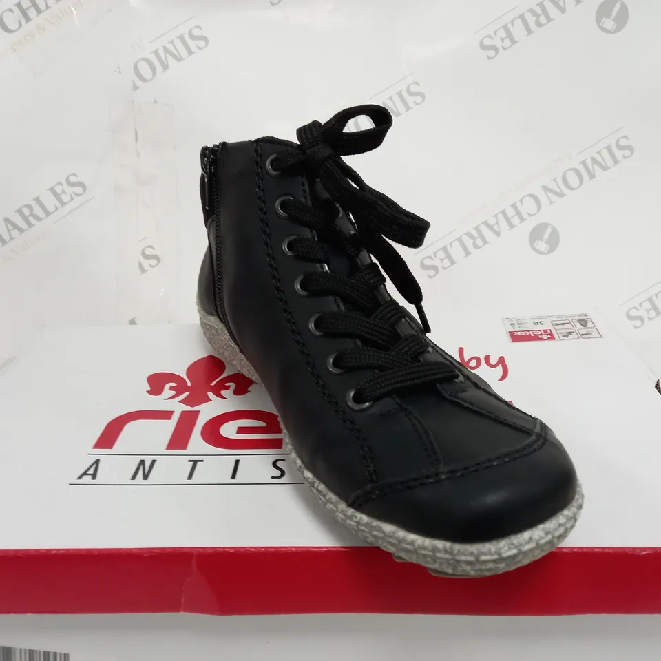 RIEKER LACE ANKLE BOOT BLACK SIZE 5 - BOXED 