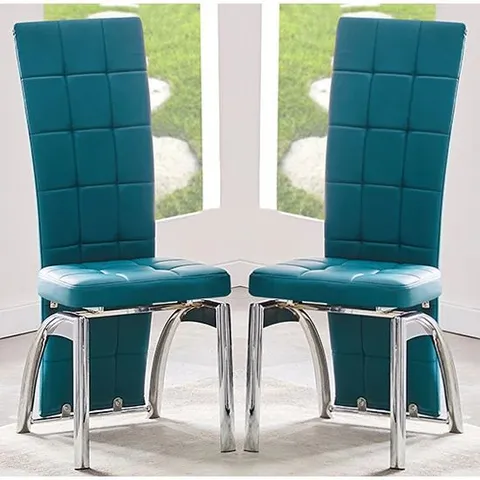 BRAND NEW BOXED SET OF 4 RAVENNA TEAL FAUX LEATHER DINING CHAIRS (2 BOXES)