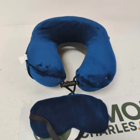 BLUE TRAVEL NECK PILLOW WITH EYE MASK