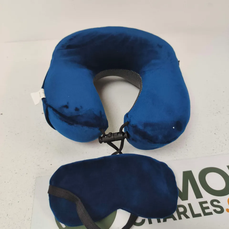 BLUE TRAVEL NECK PILLOW WITH EYE MASK