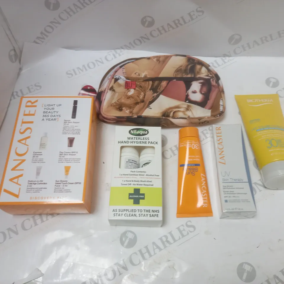 BOXED SUN AND TRAVEL 6PC COLLECTION TO INCLUDE NILAQUA, LANCASTER, ETC