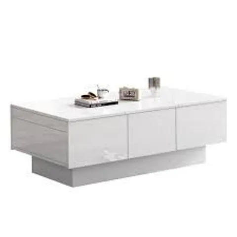 BOXED COFFEE TABLE SET IN WHOTE HIGH-GLOSS MARBLE LOOK WITH DRAWERS (1 BOX)