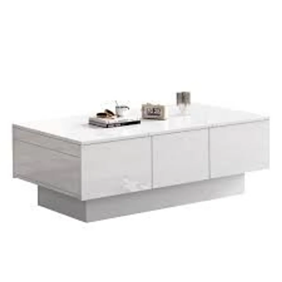 BOXED COFFEE TABLE SET IN WHOTE HIGH-GLOSS MARBLE LOOK WITH DRAWERS (1 BOX)