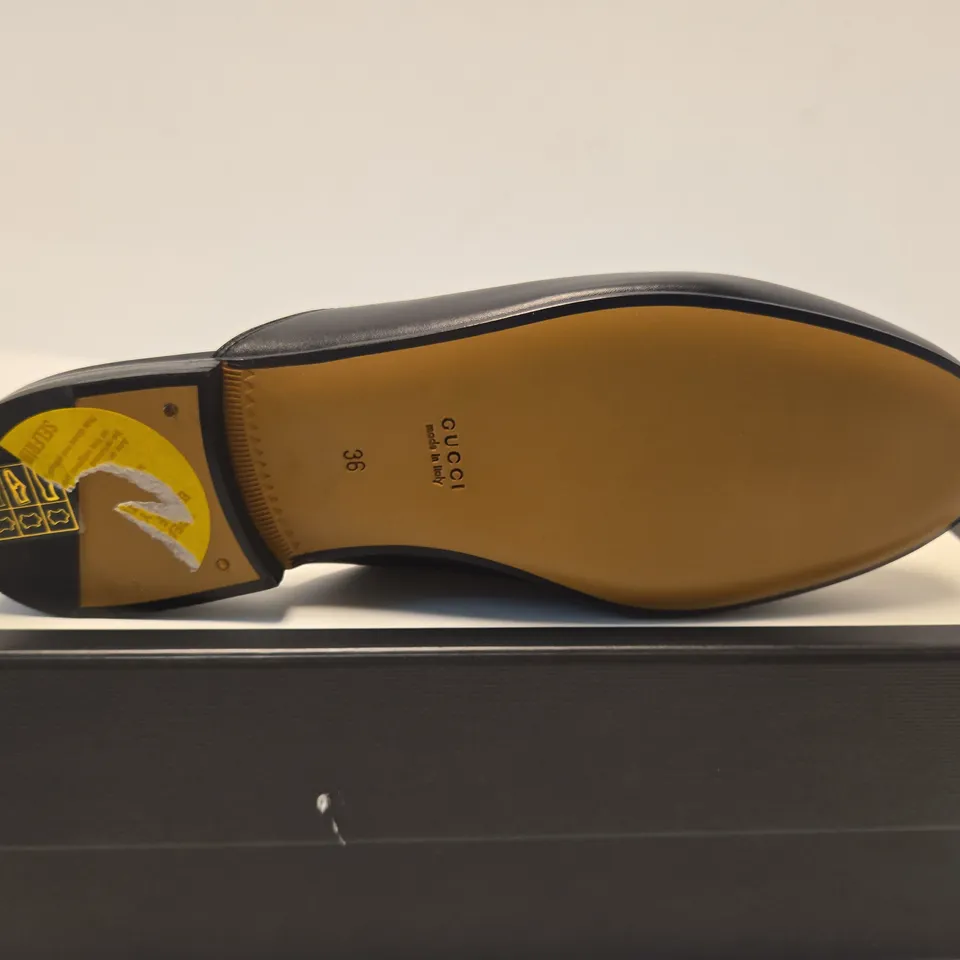 BOXED PAIR OF GUCCI PRINCETON SLIDE – BLACK LEATHER, LADIES UK 3.5