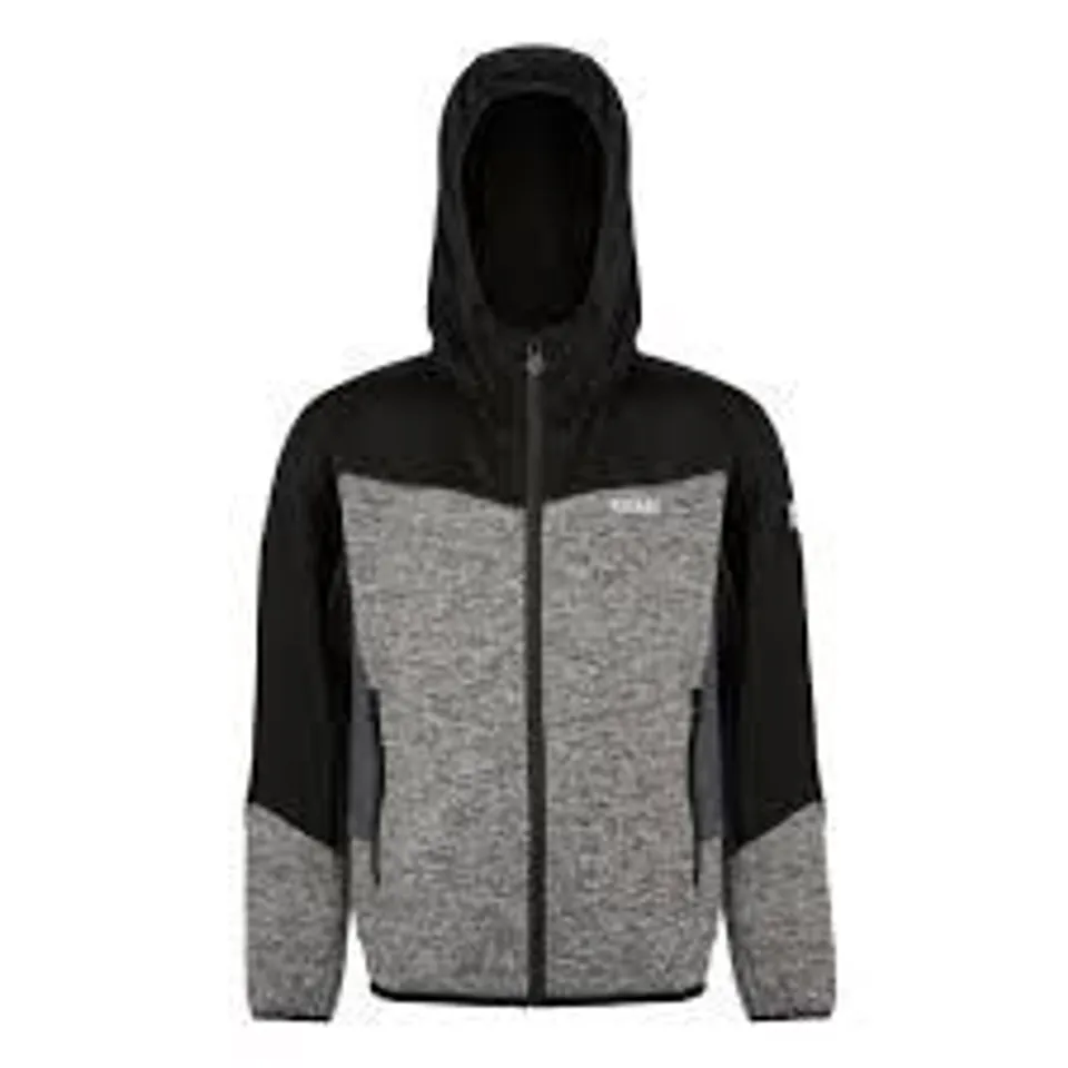 BRAND NEW REGATTA KIDS DISSOLVER IX HOODED FULL ZIP FLEECE IN GREY & BLACK -  SIZE 3-4 YEARS