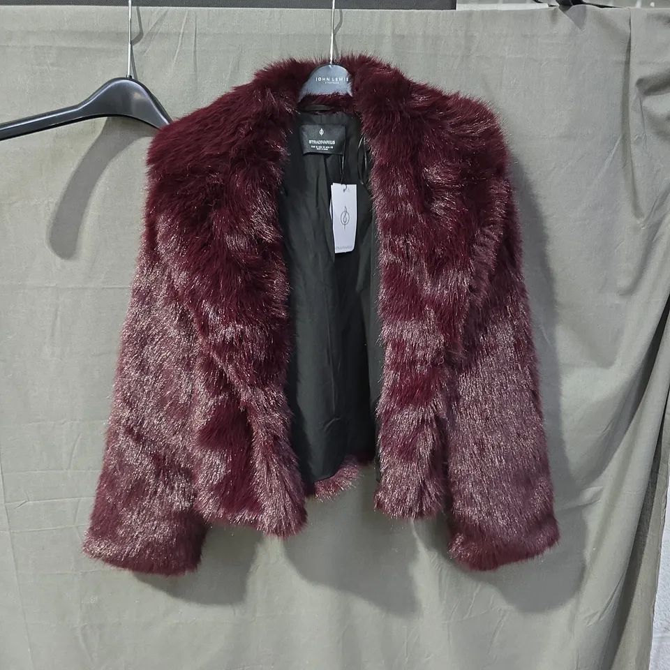 STRADIVARIUS BURGUNDY FUR COAT – WOMEN'S, SIZE M